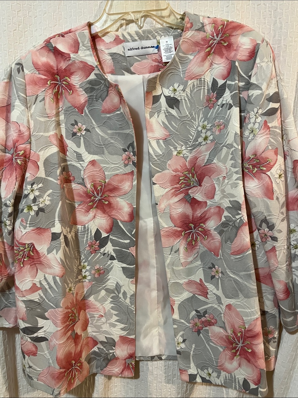 NWOT ALFRED DUNNER Pastel Floral Lily’s Dogwoods Open Jacket 100% Cotton Resort